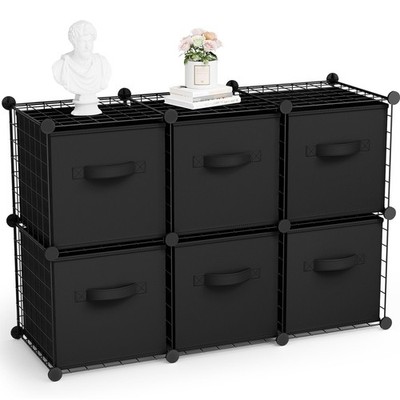 6 Cube Storage Organizer with Fabric Bins, Wire Grid Stackable Shelves, Drawe...
