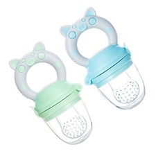 2x Baby Food Feeder Pacifier Blue Green Exercise Coordination Soft Silicone NEW