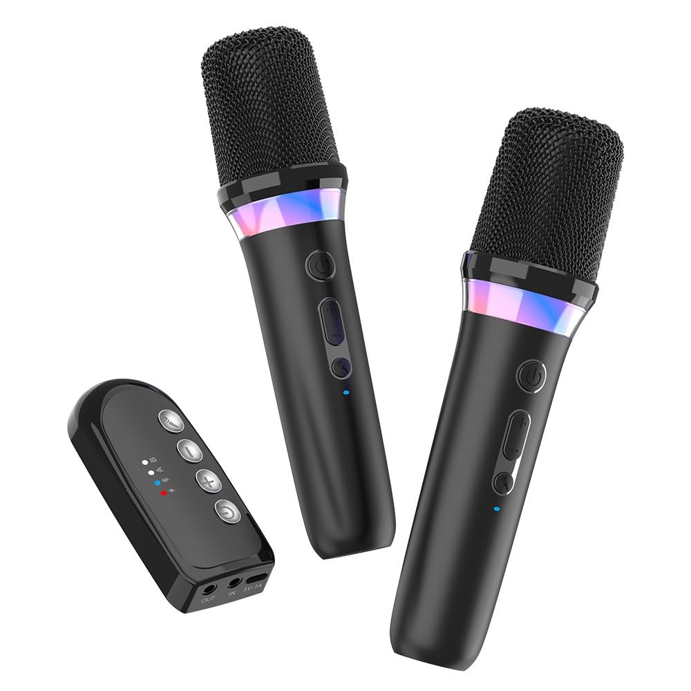 Car Karaoke Microphone System, Dual Wireless Rechargeable Dynamic Mics