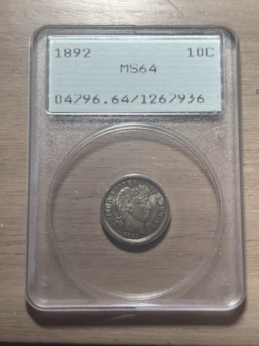 1892 Barber Dime MS64 PCGS OGH Rattler