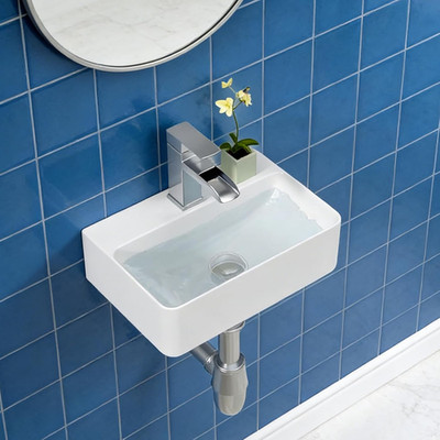 Small Wall Mounted Vessel Sink Floating Corner Bathroom Sink Wall Hung Pure Glos