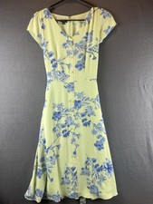 TALBOTS SPRINGTIME FLORAL SHIFT DRESS Green Blue Button Front Size 4P