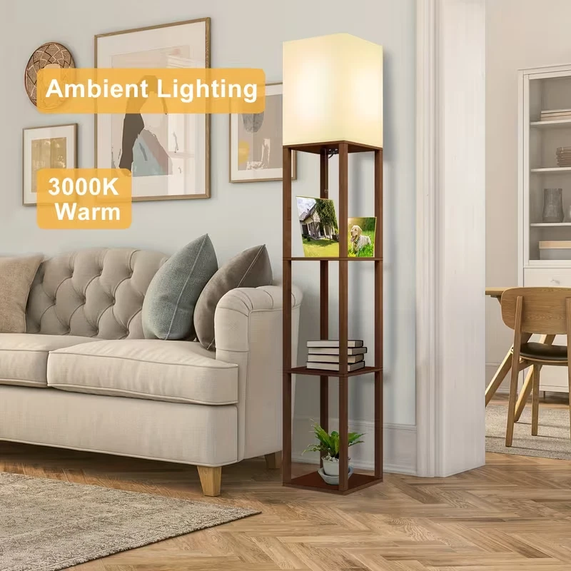 Brightech Maxwell 63" Lámpara de Pie LED Marrón 1 Luz con USB y Pantalla Beige Foto 3 de 4