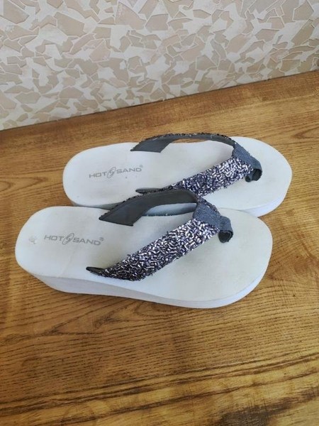 Women White Sand Flip Flops Grey Polyurethane 37
