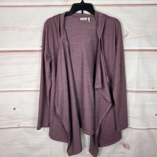 LOGO Lounge Lori Goldstein Cardigan Womens M Purple French Terry Waterfall Hood