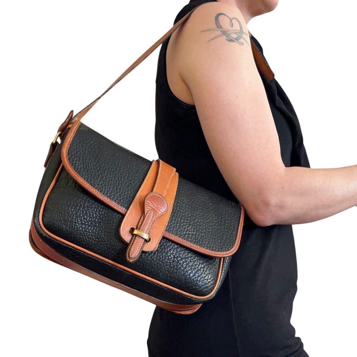 Vintage Dooney & Bourke Black AWL British Tan Leather Equestrian