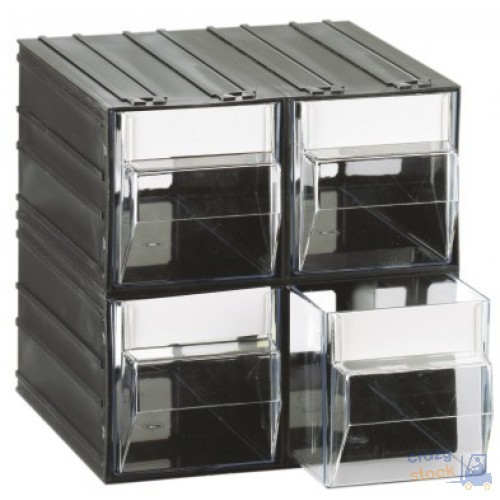 Cassettiera Modulare In Polistirene 4 Cassetti Trasparenti Mm 225X225X225