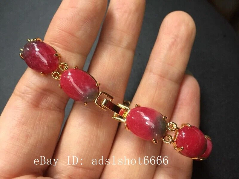 Pulsera china tallada a mano de jade rosa natural Foto 2 de 4