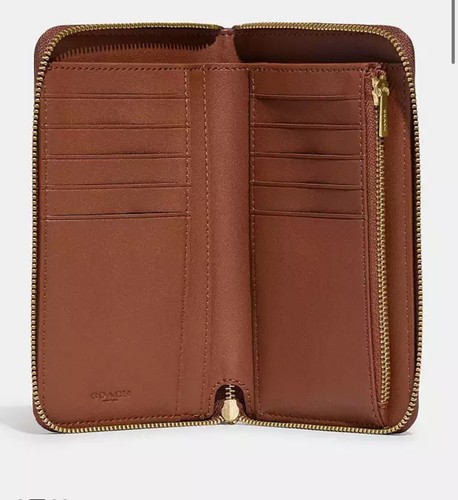Cartera Coach CH806 mediana cremallera alrededor cuero refinado latón/silla de montar 1941 - Imagen 2 de 10