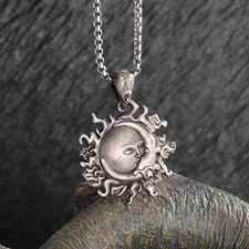 Sun Moon Kiss Necklace Jewelry Silvery Couple Love Pendant