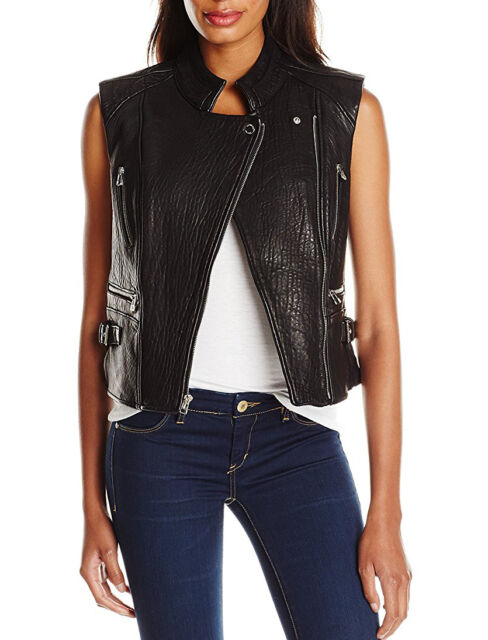 Dawn Levy New York Black Leather Moto Biker Vest M New $450