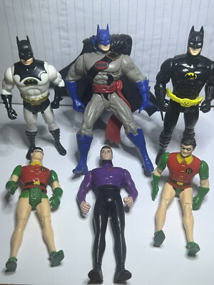VTG DC Action Figure Lot of Six (6) 1989-1996 3- Batman 2- Robin 1- Bruce Wayne