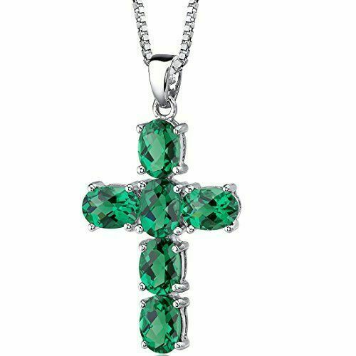 1 Karat Oval Labor erstellt Smaragd Kreuz Anhänger Halskette mit 18 Zoll 14k weiß vergoldet - Bild 1 von 4