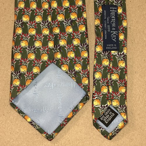 £110 HILDITCH & KEY MENS APPLE & VINE GREEN PRINT SILK TIE MADE IN UK Y8 - Picture 7 of 11
