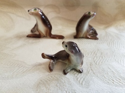 VTG Kelvin Bone China Miniature Seal Family set 3 figurines Japan Chipped - Picture 4 of 7