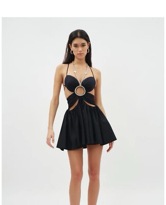NWT AREA Gathered Butterfly Crystal Embellished Cutout Mini Dress Black  size 6 | eBay