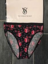 NEW Victoria s Secret Cotton High Leg Brief Panty Black Floral Size XS Soft