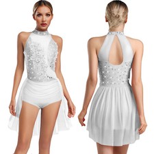 Women Leotard Lyrical Bodysuit Dance Dancewear Gymnastics Back Hollow Out Tango