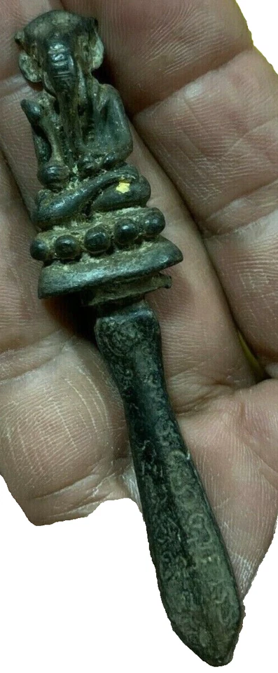 ANTIGUO AMULETO TAILANDÉS GANESH MEED MOR PROTECCIÓN WAT BANG PHRA TEMPLO TALISMÁN RICO Foto 4 de 4