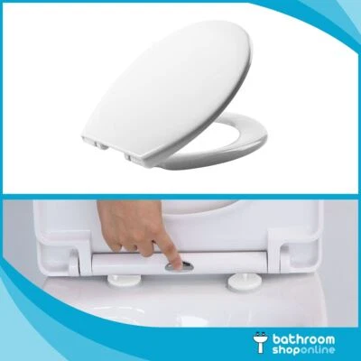 BATHROOM SHOP ONLINE Quick Release Soft Close Seat White Round Oval Bathroom Heavy Duty Toilet Seat