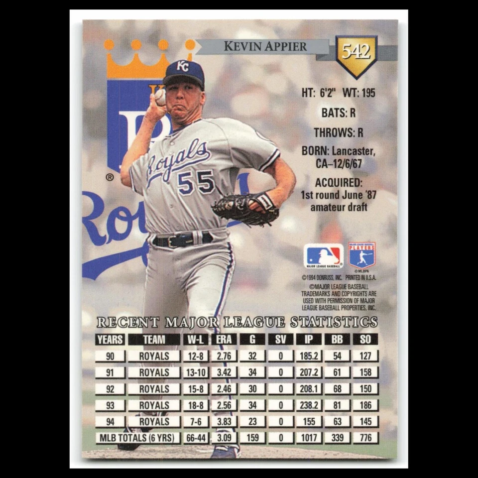 Kevin Appier #542 1995 Donruss Kansas City Royals Baseball Card MLB NM - Image 2 of 3