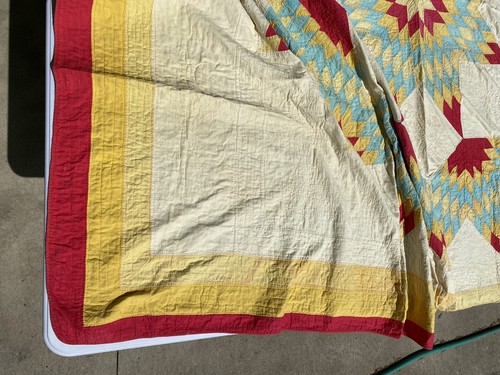 Vintage Lone Star handgenähte Quilt 94x81"" California King rot gelb blau - Bild 2 von 9