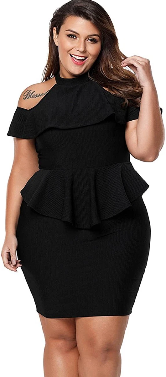 LALAGEN Women's Plus Size Cold Shoulder Peplum Dress Bodycon Party Dress