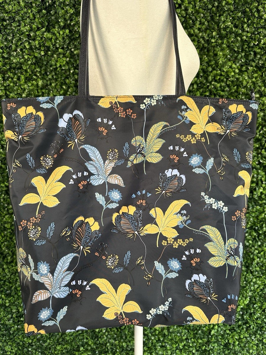 トミー Ann Taylor LOFT Blue Yellow Floral Over Shoulder Tote Bag Purse