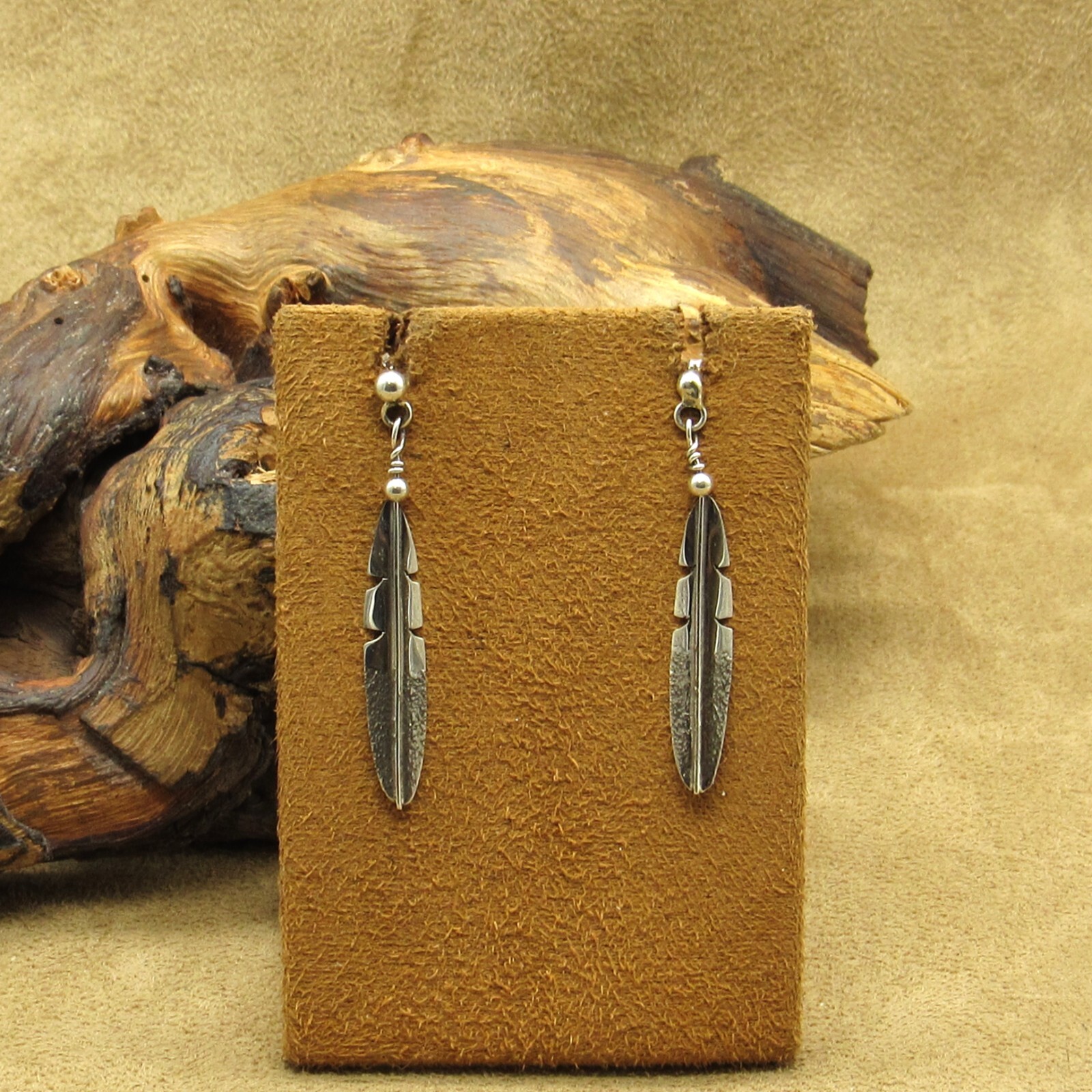 Long Sterling Silver Feather Post Dangle Earrings - image 1