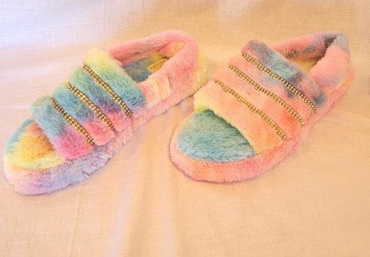 Womens Ladies Faux Fur Fluffy Sliders Slippers Slip On Flats Mules Sandals