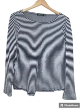 Sz L Lauren Ralph Lauren White Navy Striped Nautical Knit T-Shirt Top L/S