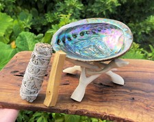 White Sage Smudge Kit: Abalone Shell, White Sage Stick, Palo Santo Wood  Stand