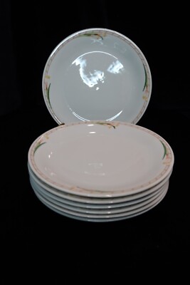 Rorstrand Fleur Peach 7 Salad Plates 8 3/8'' Peach & Green FLorals VDNP555
