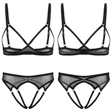 Women Lingerie Set 2Pcs Nightwear Lightweight Underwear Crotchless G-string Bra