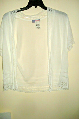 Ladies Crochet Cardigan White Size Medium   Laura Scott NWT