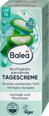 Balea Feuchtigkeitsspendende Tagescreme LSF 15, für schönen Teint Aloe Vera 50g