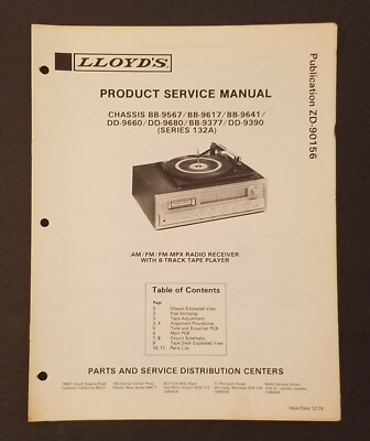 Lloyd's Model Model BB-9567 AM/FM Radio Receiver  8 Track Service Manual 90156