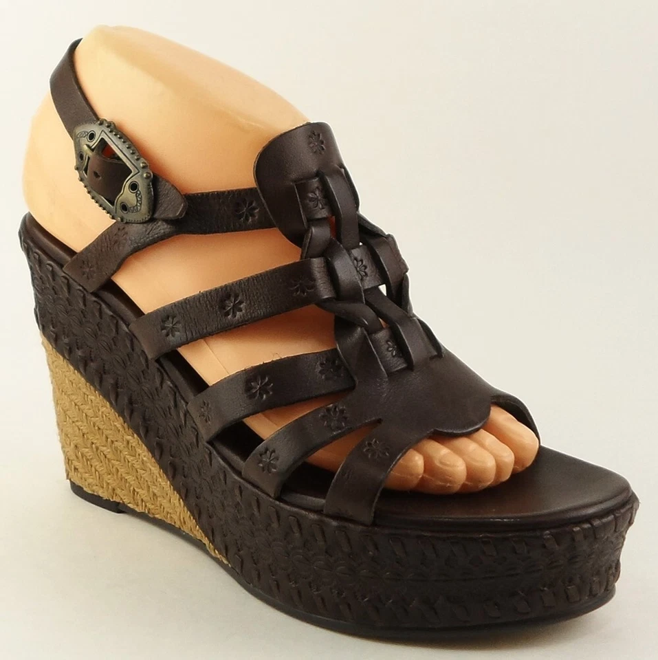 $165 ASH PANAMA Café Cuero Marrón Diseñador Alpargata Cuñas con Tirantes 10 EUR 40 Foto 2 de 4