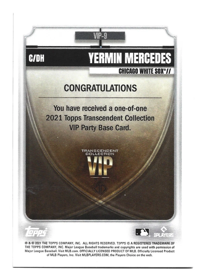 One of One 2021 Topps Transcendent Collection VIP Party VIP-9 Yermin Mercedes /1 - Image 2 of 2