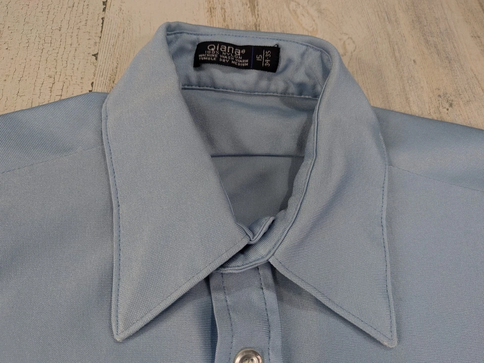 Camisa True Vintage Para Hombre 15 34/35 Qiana Nylon Bebé Azul Abotonada Foto 2 de 4