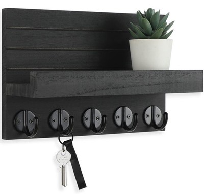 Key Holder for Wall, Decorative Key and Mail Holder with Shelf Has Large Hooks f