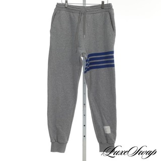 #1 MENSWEAR Thom Browne Made in Japan Ash Grey Blue Stripe Sweatpants Pants 2 NR