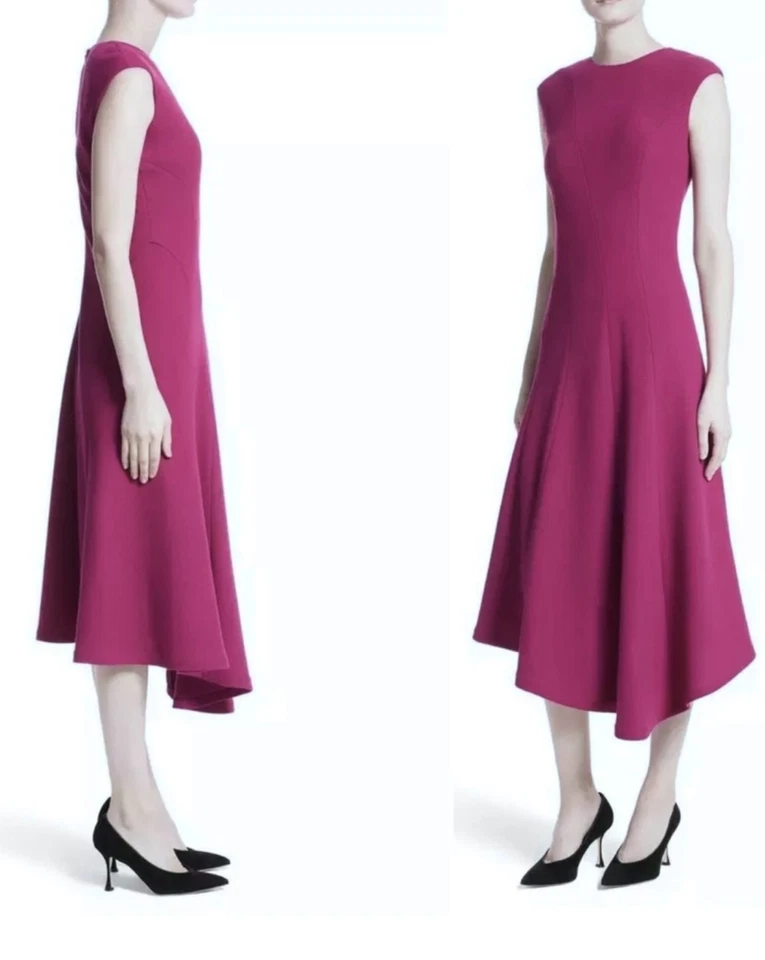LAFAYETTE 148 Magenta Wool Seamed Flare A-line Asymmetric Cocktail Dress 16W 1X - Image 2 of 4