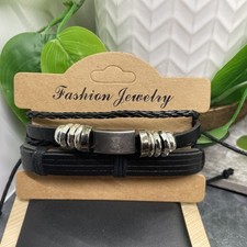 2 PC Leather Bracelet Set Stackable Adjustable Tie New Free Ship B7521