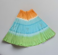 Colorful Boho Beaded Festival Hippie Tiered Long Skirt OSFM Metallic Trim