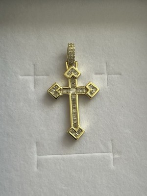 925 Silver Rhodium Gold Moissanite Cross Pendant .90cwt