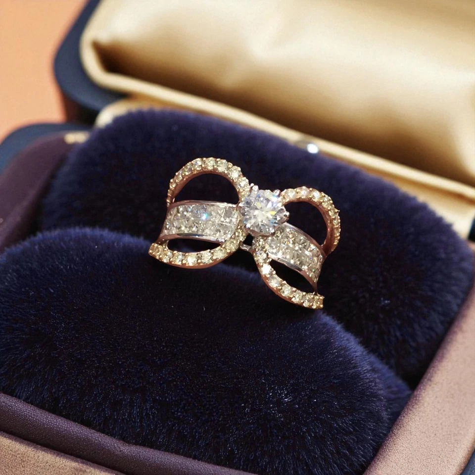 Pave 2,80 Cts Runde Prinzessinnenform Diamanten Jahrestag Solitär Ring 14K Gold - Bild 2 von 4