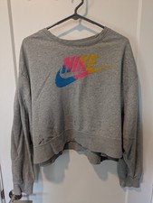 NIKE Distressed Gray Crewneck Crop Top Gym Sweatshirt Pink Yellow Blue - Size 2X