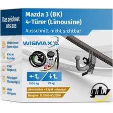 ANHÄNGERKUPPLUNG für Mazda 3 (BK) 4Türer 03-09 abnehmbar GDW +13polig E-Satz ABE