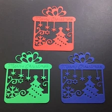 Christmas Gift Box with Tree Die Cut Embellishments 6 pcs Assorted Colors